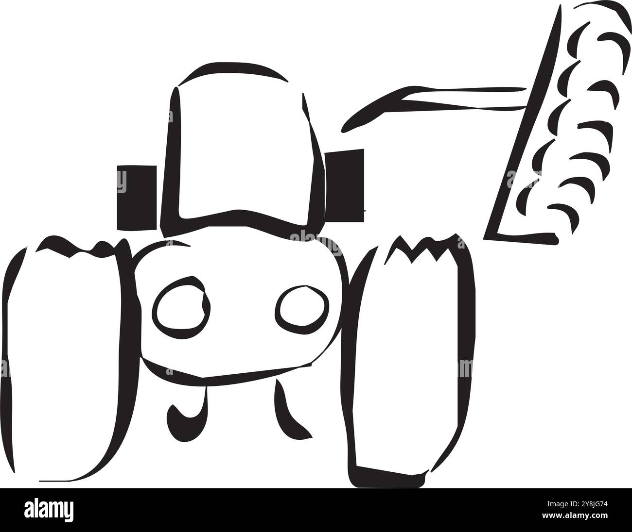 Disegnato a mano di un trattore agricolo isolato sul bianco. Macchine agricole pesanti per lavori sul campo. Vista laterale del trattore moderno Illustrazione Vettoriale