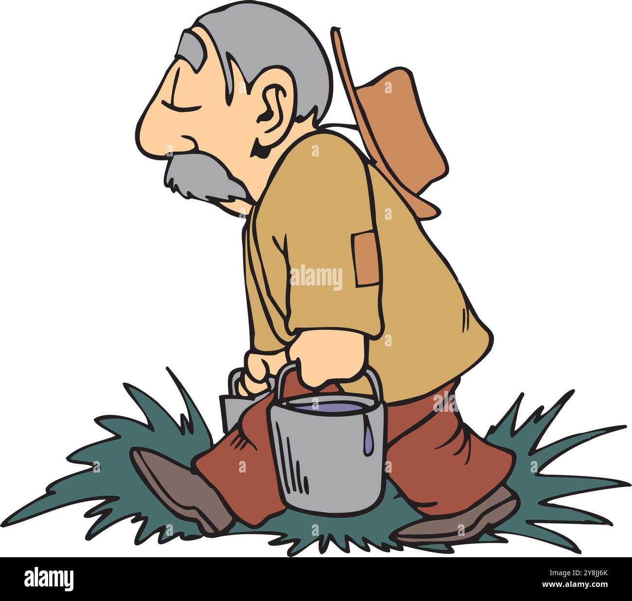 Simpatico agricoltore cartoni animati Fetching Water Vector illustrazione Illustrazione Vettoriale