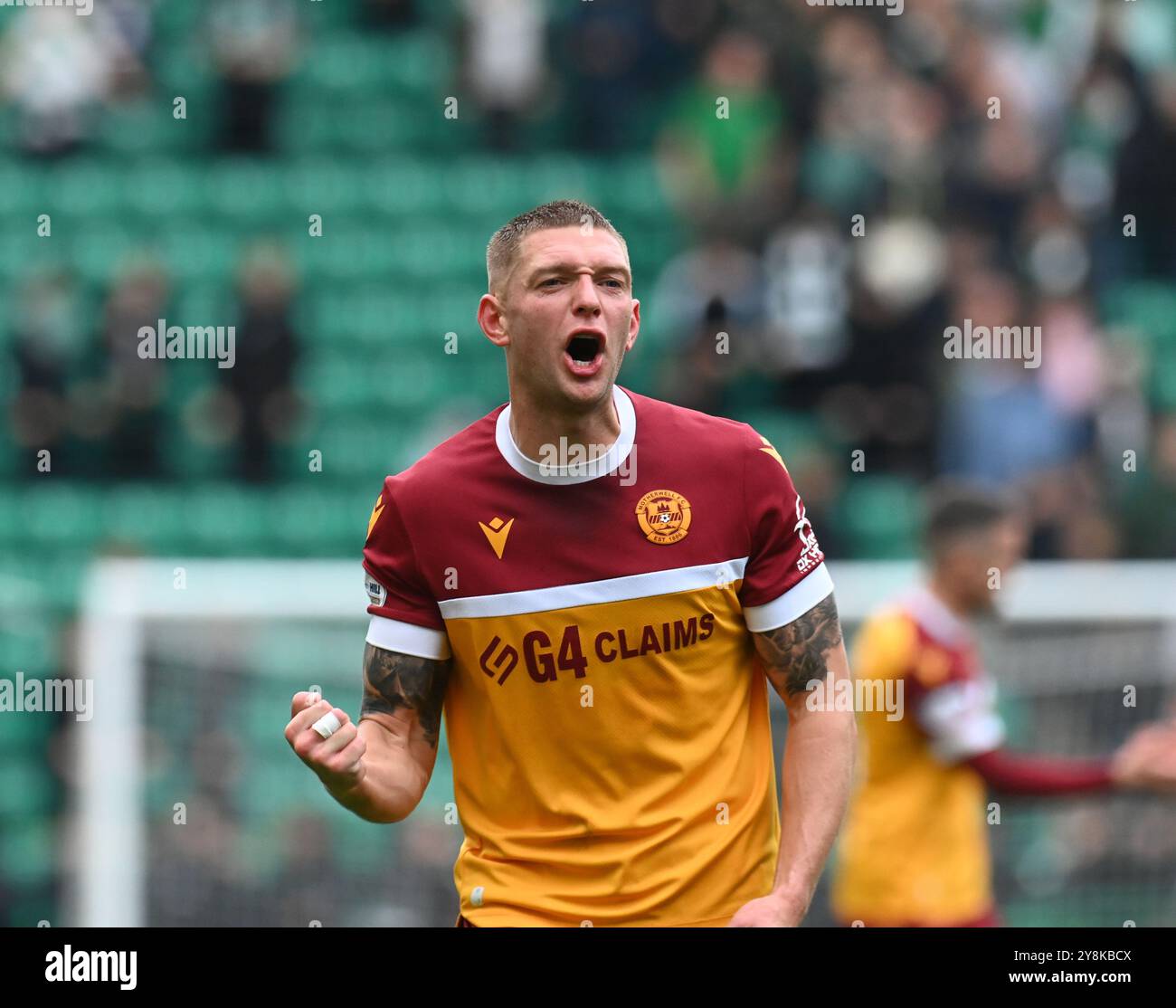 Easter Road Stadium, Edimburgo. Scozia Regno Unito.5 ottobre 24 partita Hibernian vs Motherwell Scottish Premiership. Motherwell Liam Gordon credito: eric mccowat/Alamy Live News Foto Stock