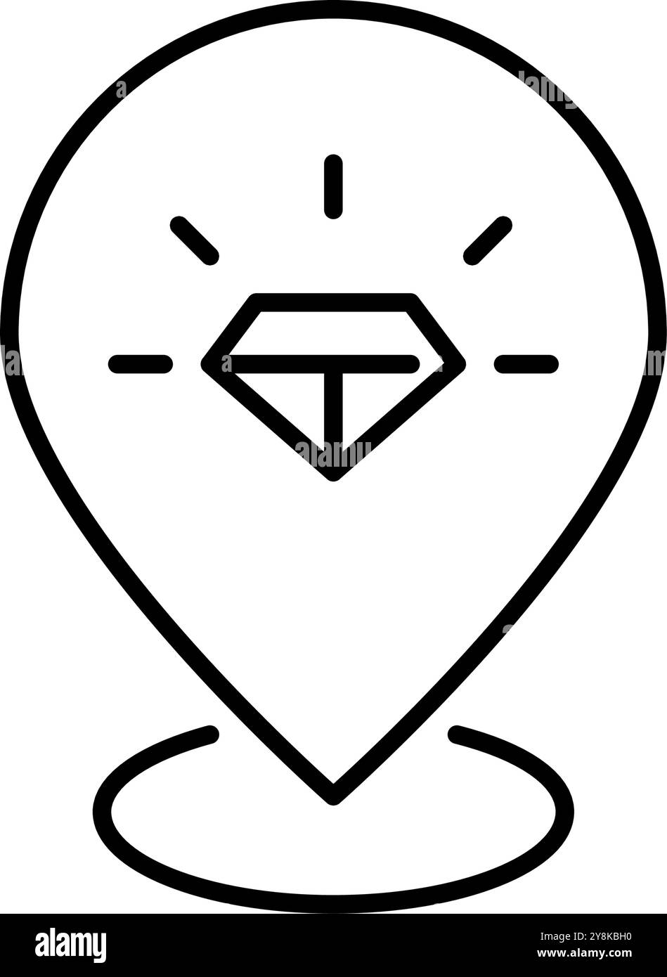 Diamante brillante sul perno della mappa. Destinazione esclusiva di lusso. Lounge Premium e accesso ai servizi. Pixel Perfect, icona traccia modificabile Illustrazione Vettoriale