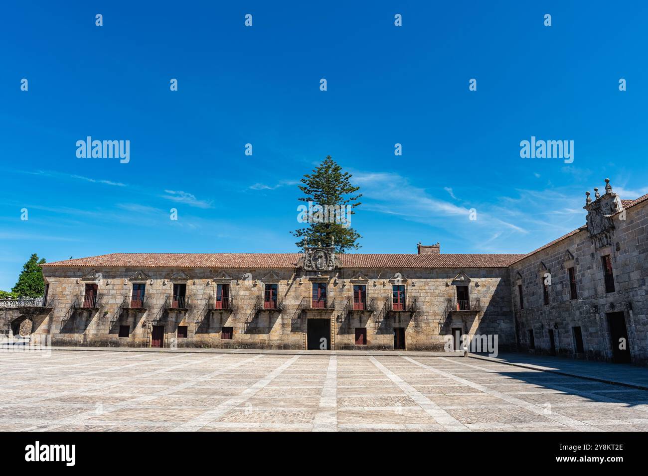 Plaza de Ferfinans nella città vinicola sulla costa della Galizia, Cambados. Foto Stock