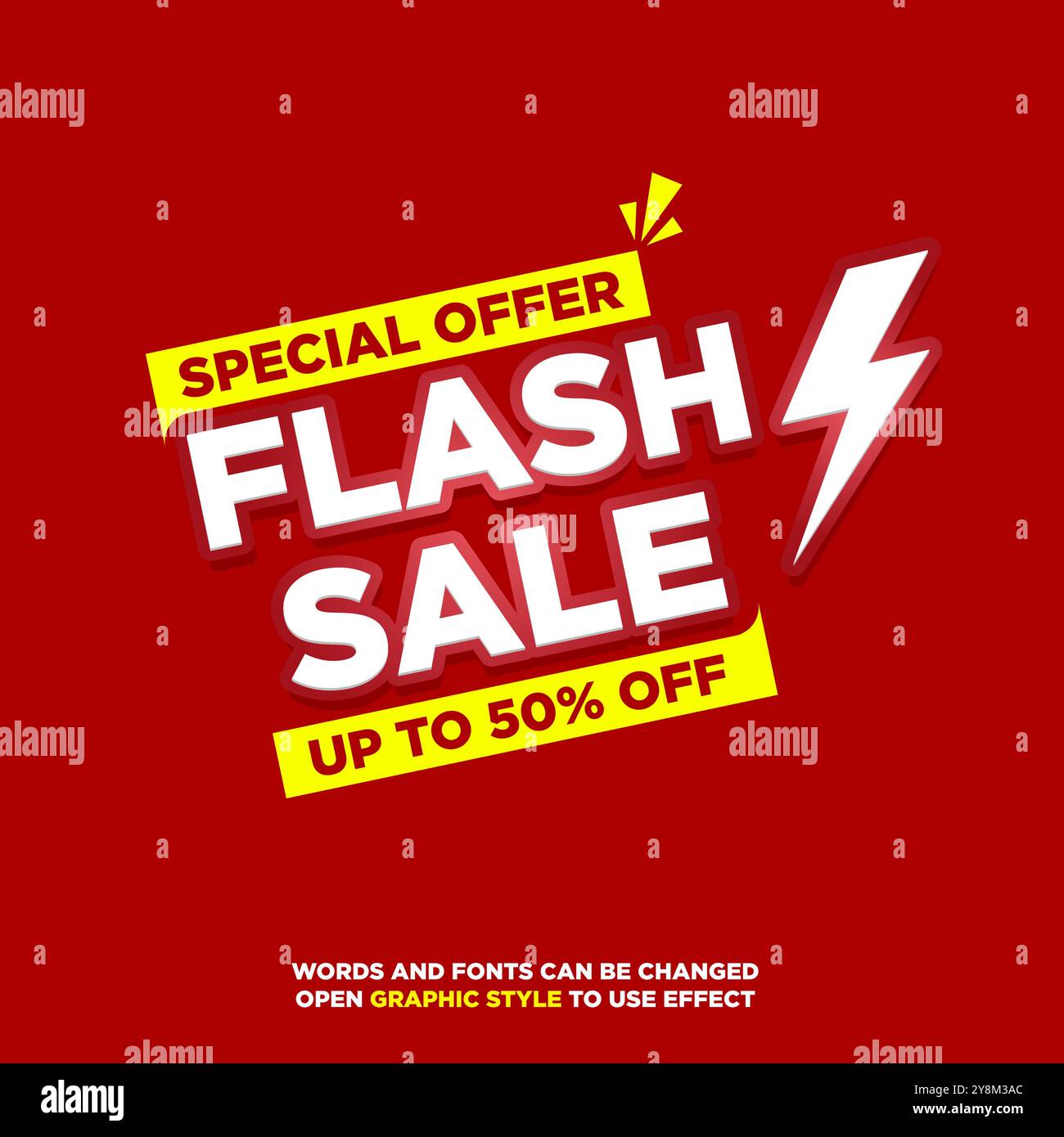 Poster di vendita flash, modello di design per banner di vendita con effetto testo modificabile in 3d e sfondo rosso Illustrazione Vettoriale