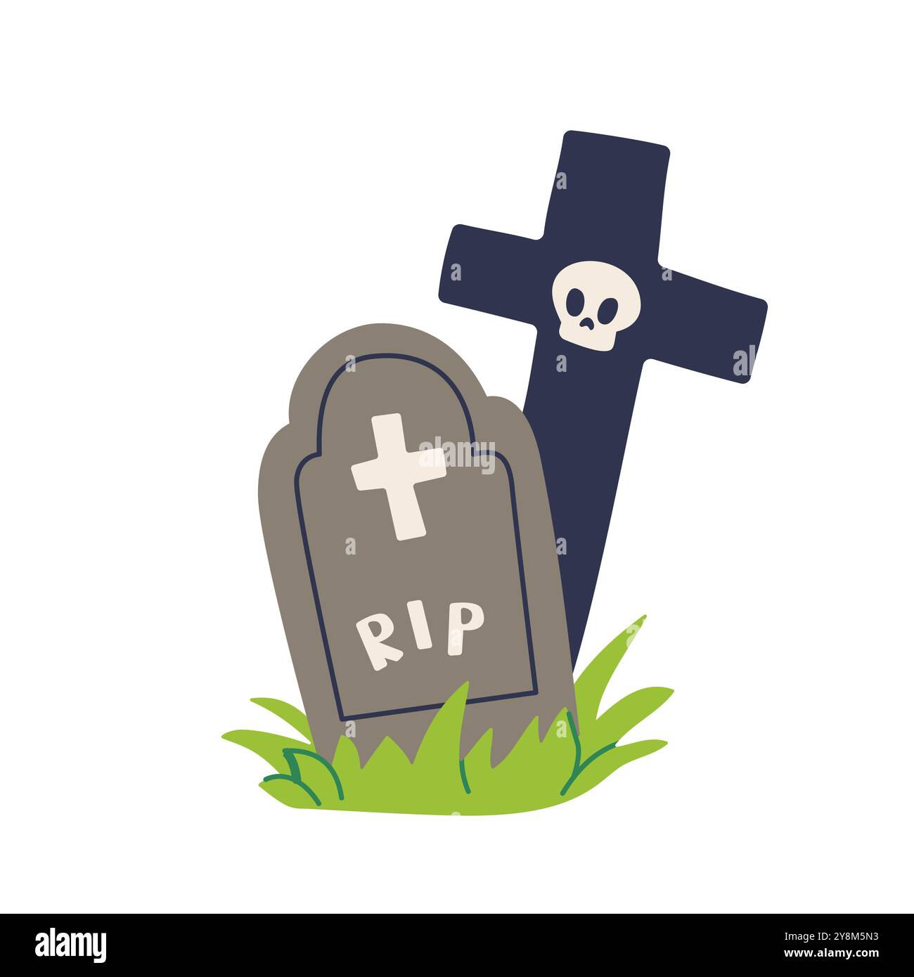 Illustrazione vettoriale piatta di un cimitero spettrale, perfetta per i disegni a tema Halloween Illustrazione Vettoriale