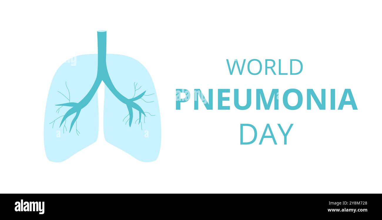 Promuovere il modello della giornata mondiale della polmonite. Polmoni e testo, simboleggiano la consapevolezza globale della salute respiratoria. Illustrazione vettoriale. Illustrazione Vettoriale