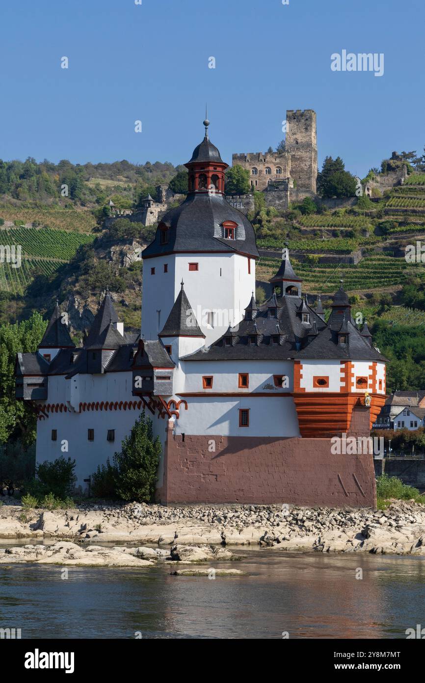 Castello di Pfalzgrafenstein sull'isola di Falkenau sul fiume Reno in Germania Foto Stock