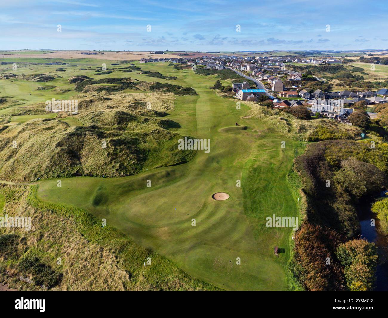 Foto aerea del campo da golf di Cruden Bay, Aberdeenshire, Scozia Foto Stock
