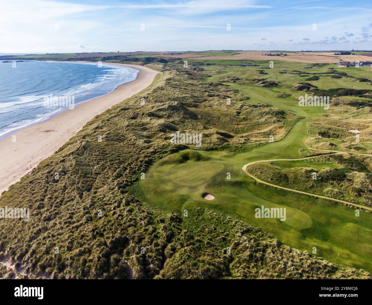 Foto aerea del campo da golf di Cruden Bay, Aberdeenshire, Scozia Foto Stock