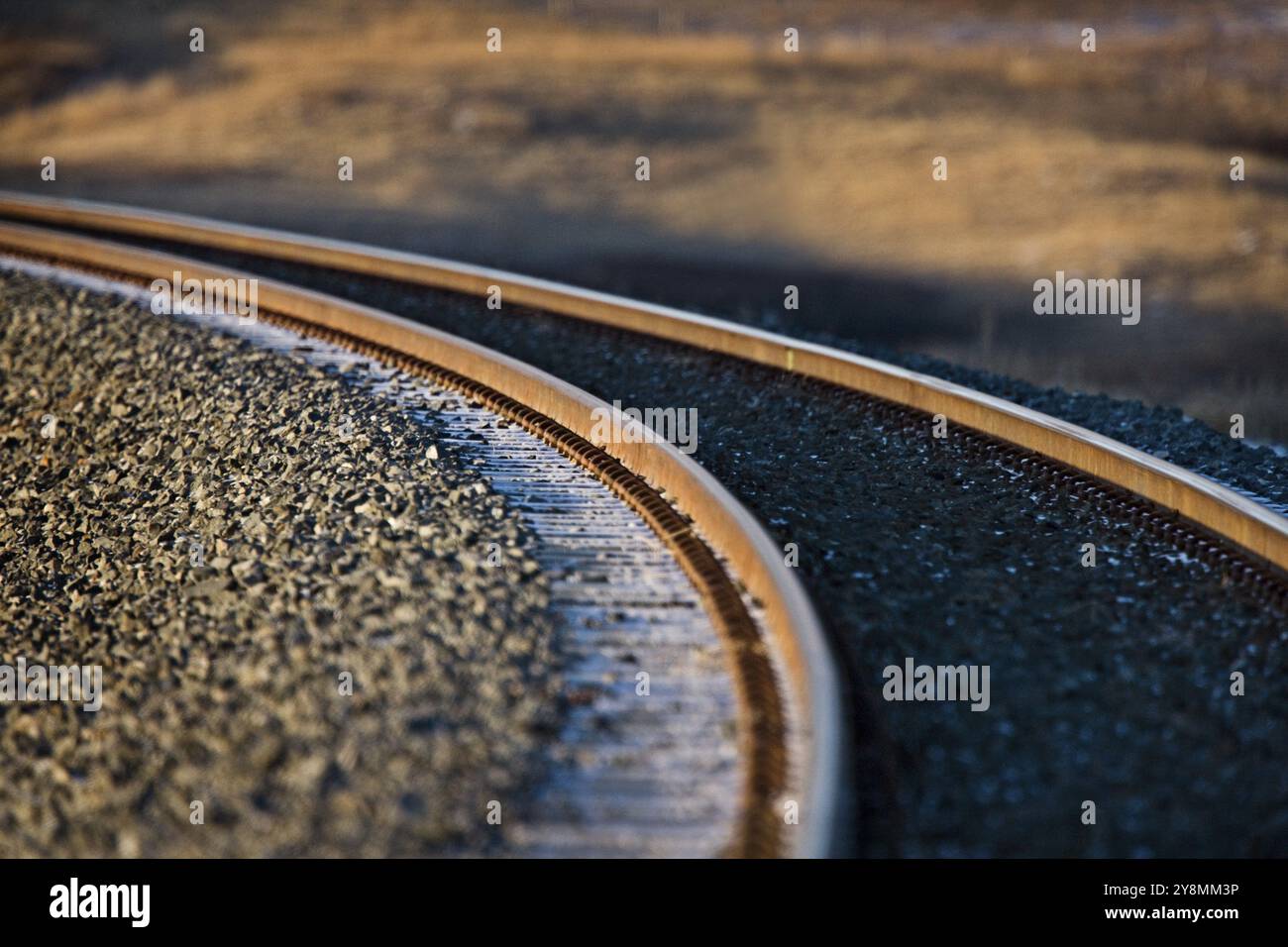 Nuovi binari in Saskatchewan in Canada la curva Foto Stock