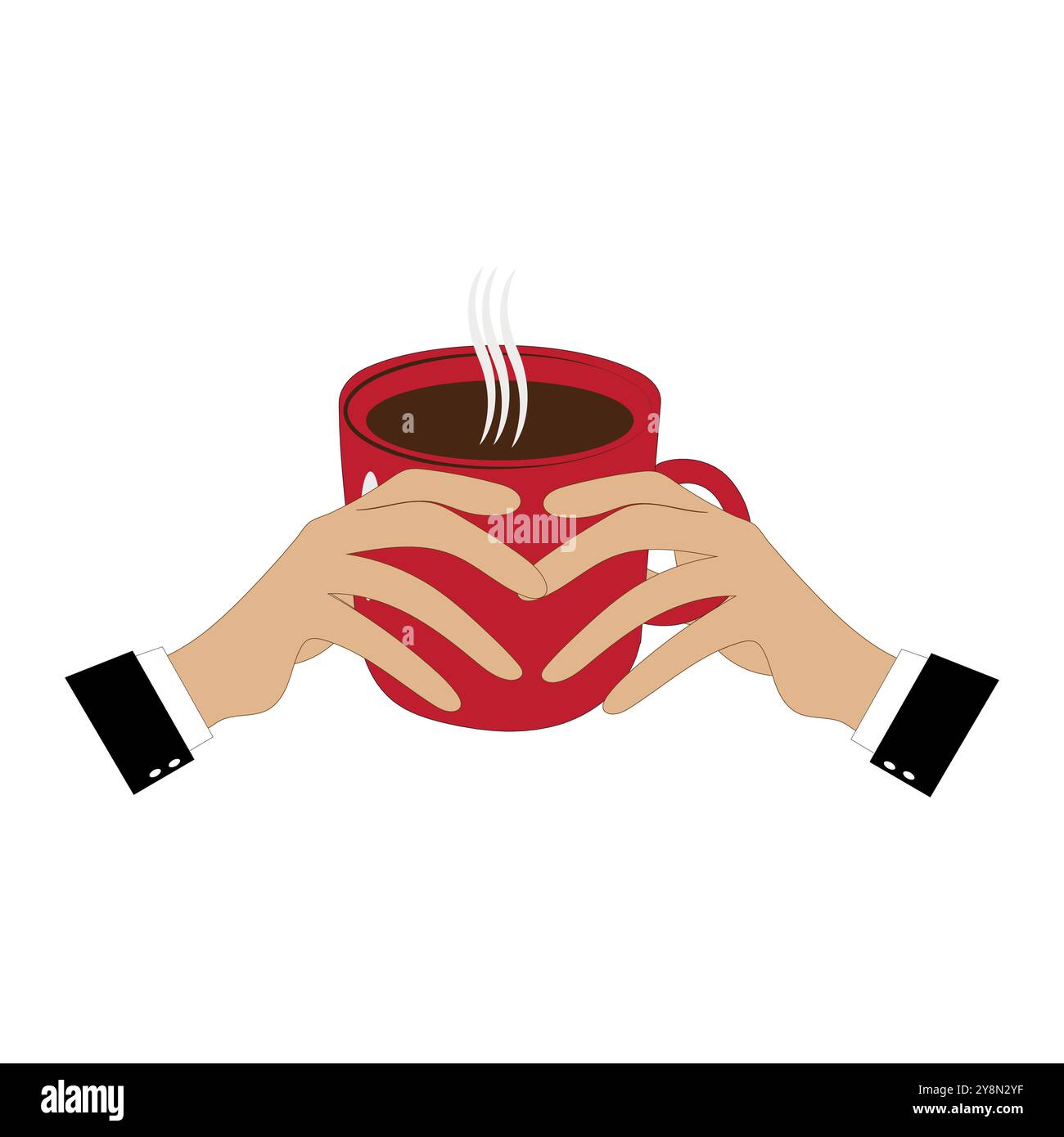 Mani che tengono una tazza di caffè o tè, illustrazione vettoriale, mani con tazze. Cartoni animati che tengono a mano una tazza di caffè, una tazza con bevanda calda e un tè. Illustrazione Vettoriale