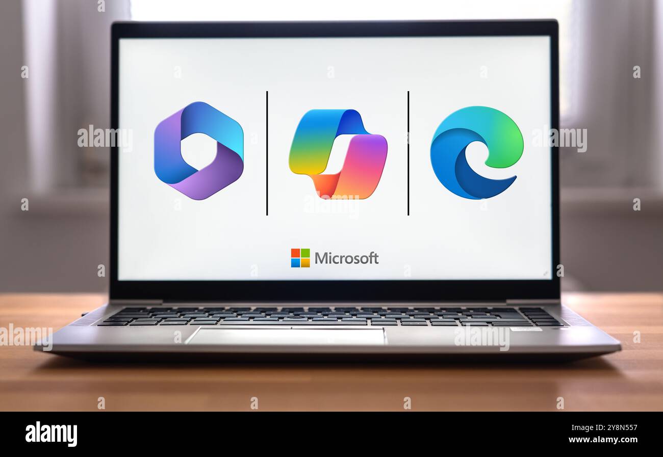 Prodotti software Microsoft come Copilot, Office e Edge Foto Stock