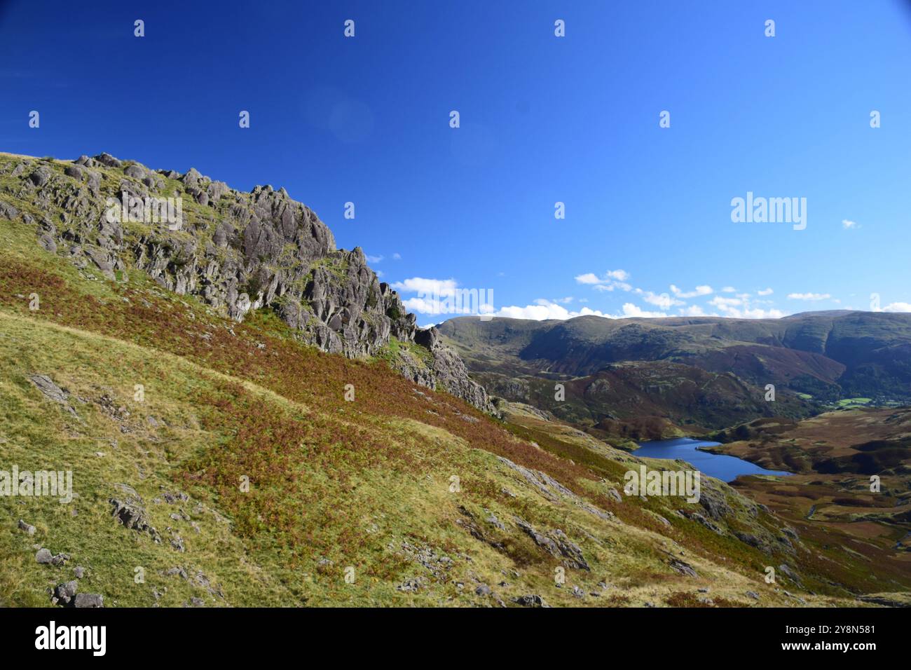 Easedale tarn e il paesaggio circostante del Lake District Foto Stock