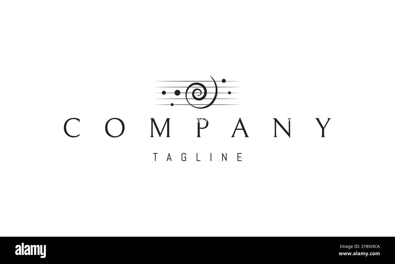 Logo vettoriale con un'immagine astratta di corde di chitarra con cerchi e una spirale al posto delle note. Illustrazione Vettoriale