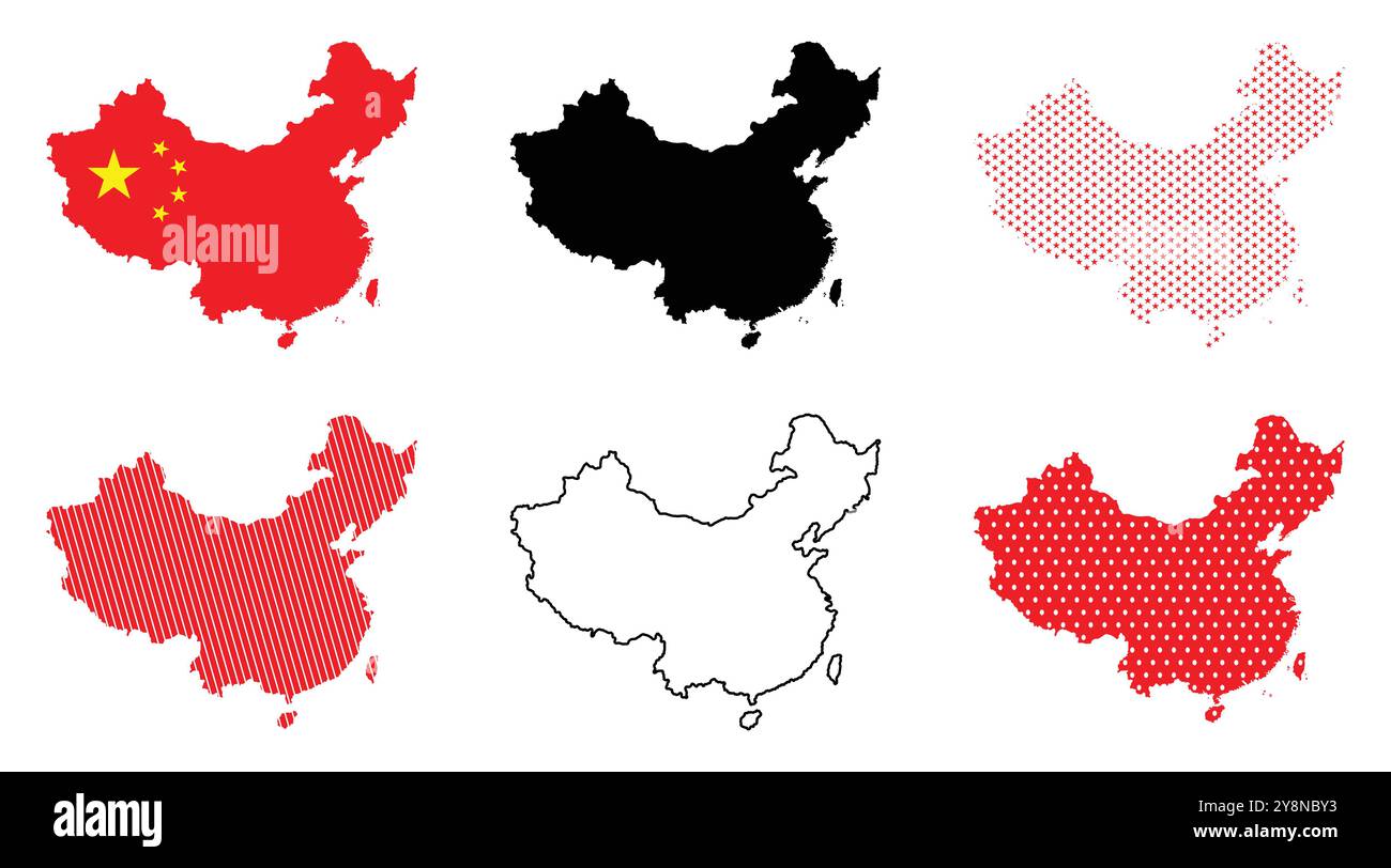 Set icone mappa Cina, sagoma mappa Cina isolata su sfondo trasparente, illustrazione vettoriale contorno mappa Cina Illustrazione Vettoriale