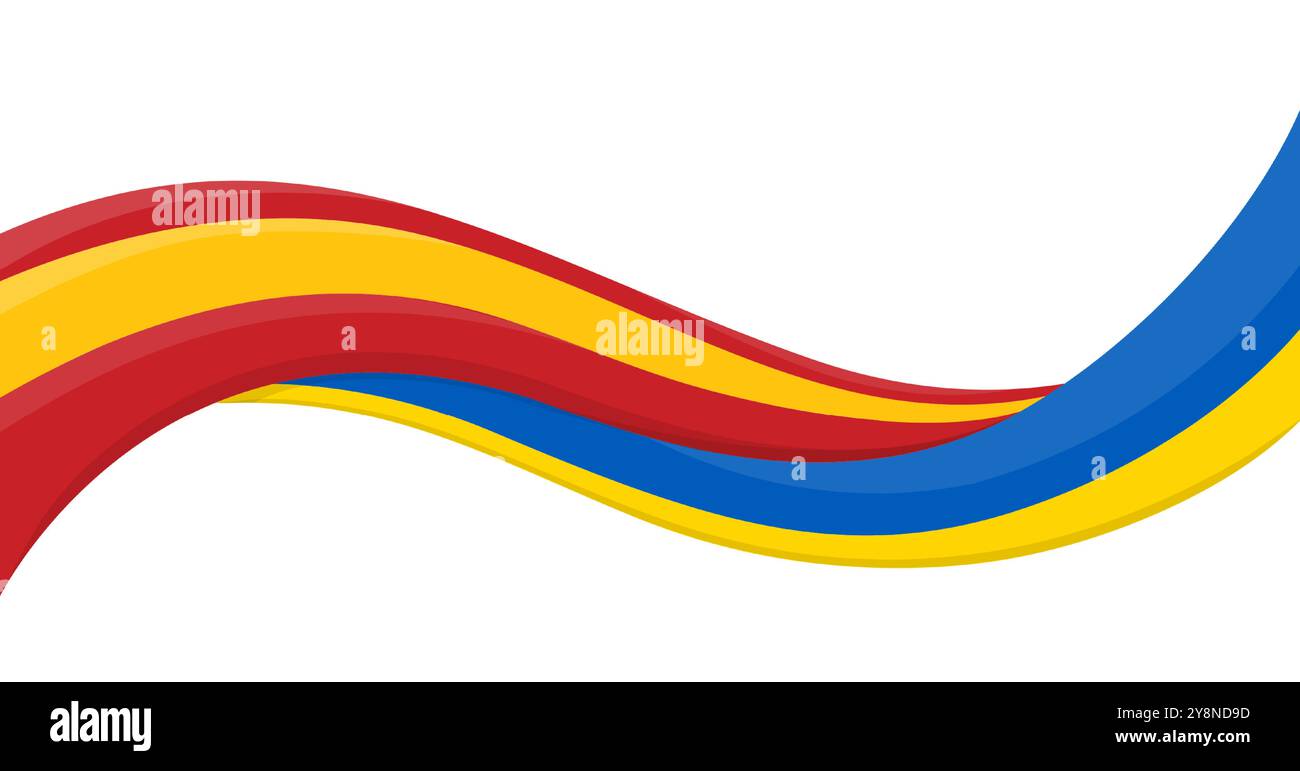 Striscione ondulato del nastro della bandiera nazionale Ucraina con bandiera nazionale della Spagna. Simbolo di unità e cooperazione. Logo per eventi sociali di beneficenza, ONG, squadre sportive Illustrazione Vettoriale