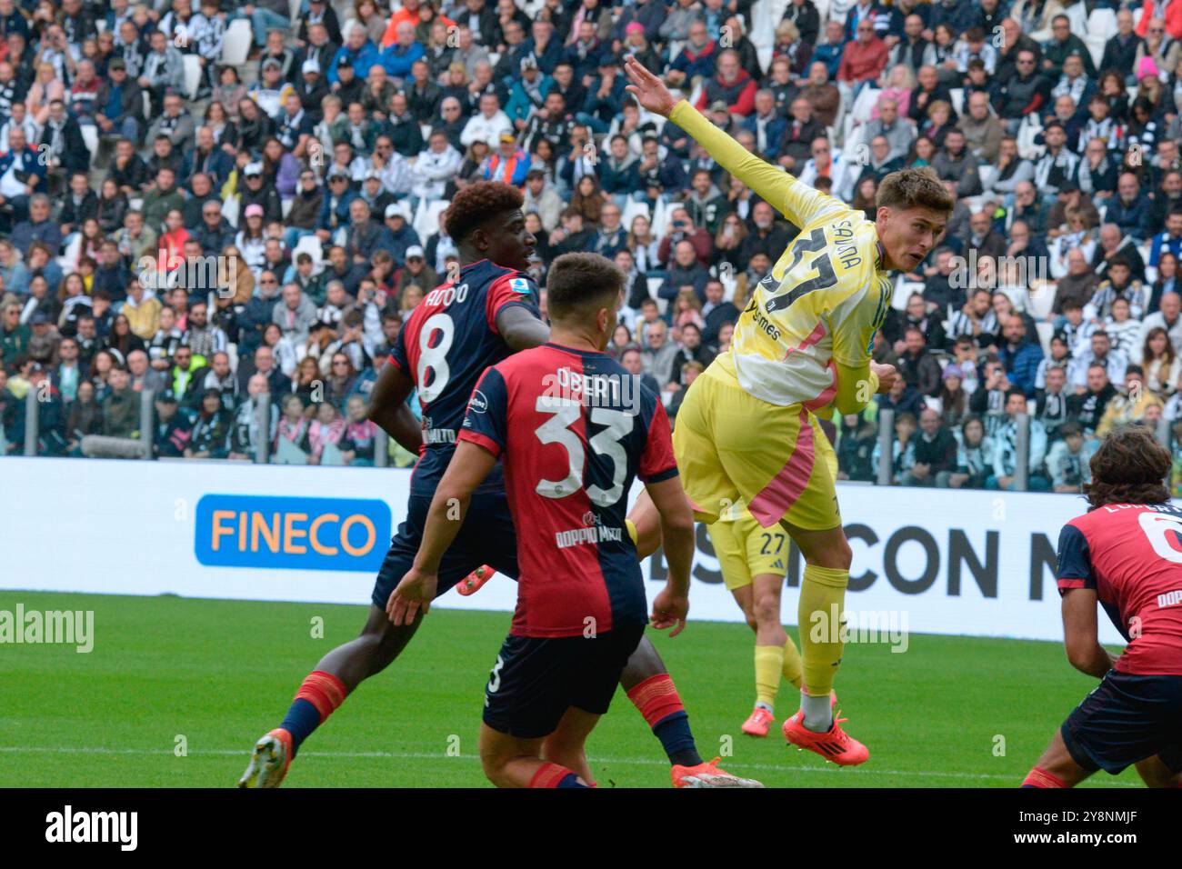 Nicolo Savona (Juventus) in azione durante Juventus FC vs Cagliari calcio, partita di calcio italiano di serie A A Torino, 6 ottobre 2024 Foto Stock