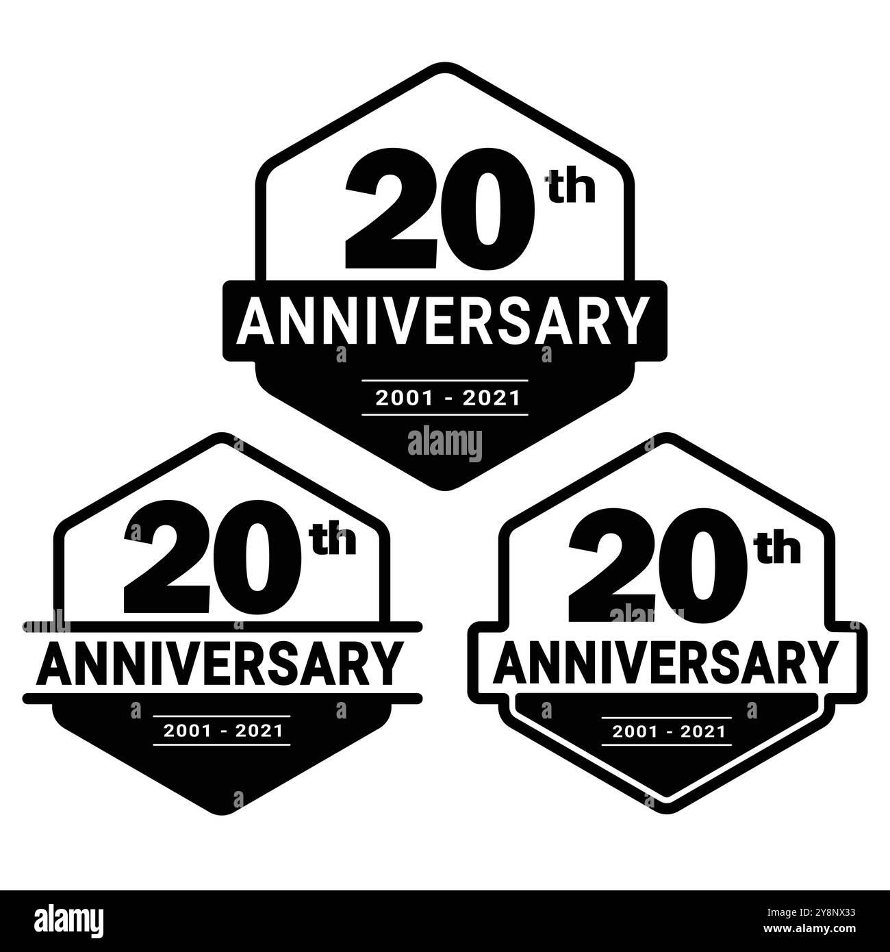 logotipo celebrativo dei 20 anni. collezione di logo per il ventesimo anniversario. Set di modelli di design per l'anniversario. Vettore e illustrazione. Illustrazione Vettoriale