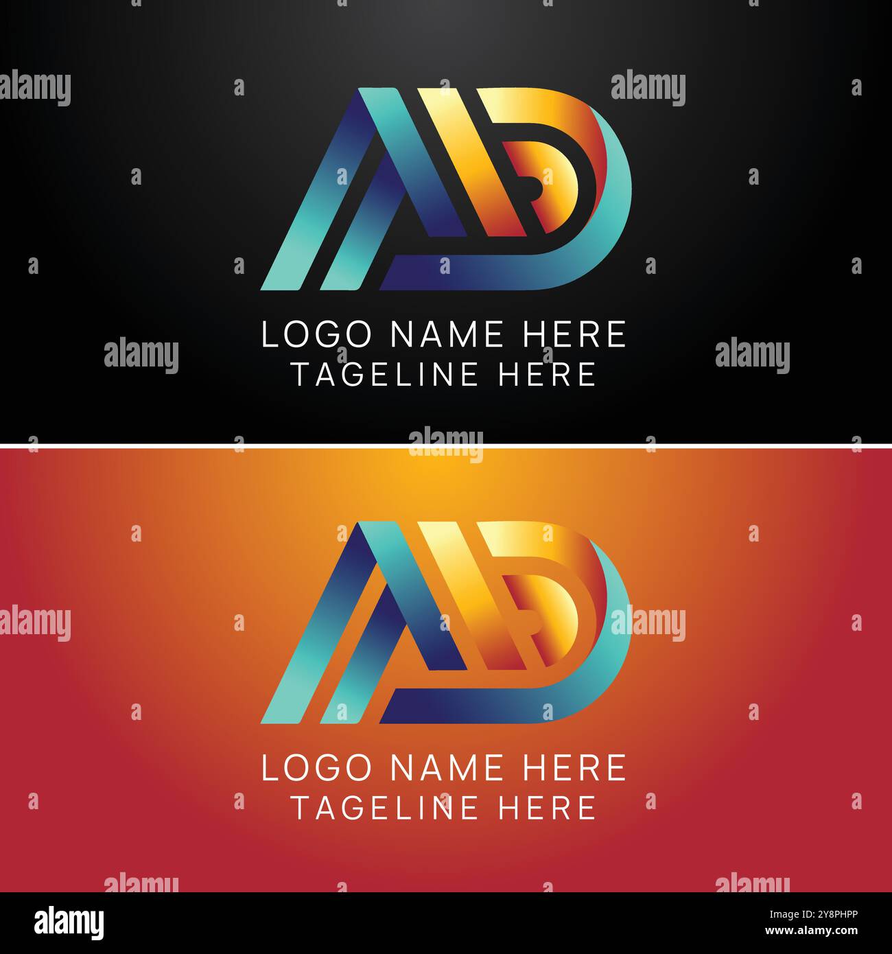 Logo iniziale della lettera ad con modello vettoriale Creative Modern Business Typography. Vettore logo ad sfumatura creativa. Illustrazione Vettoriale
