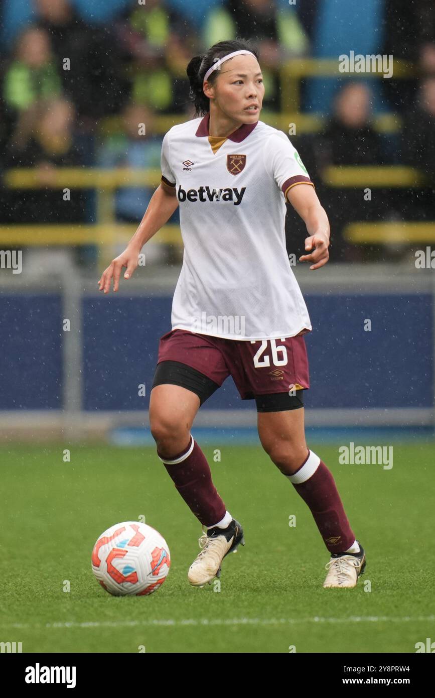 Manchester, Regno Unito. 6 ottobre 2024. Manchester City Women contro West Ham Utd Women. Super League femminile. 6 ottobre 2024 Joie Stadium Manchester INGHILTERRA -6 ottobre azione durante la partita di Super League femminile tra Manchester City e Everton al Joie Stadium il 6 ottobre 2024 a Manchester Inghilterra. Crediti: ALAN EDWARDS/Alamy Live News Foto Stock