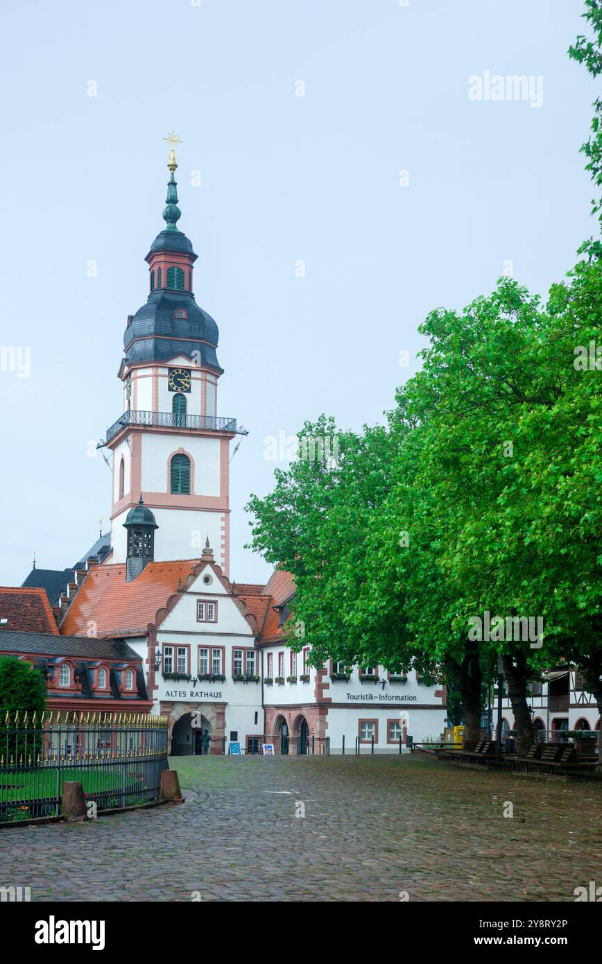Vecchio municipio e chiesa di Erbach (Germania) Foto Stock