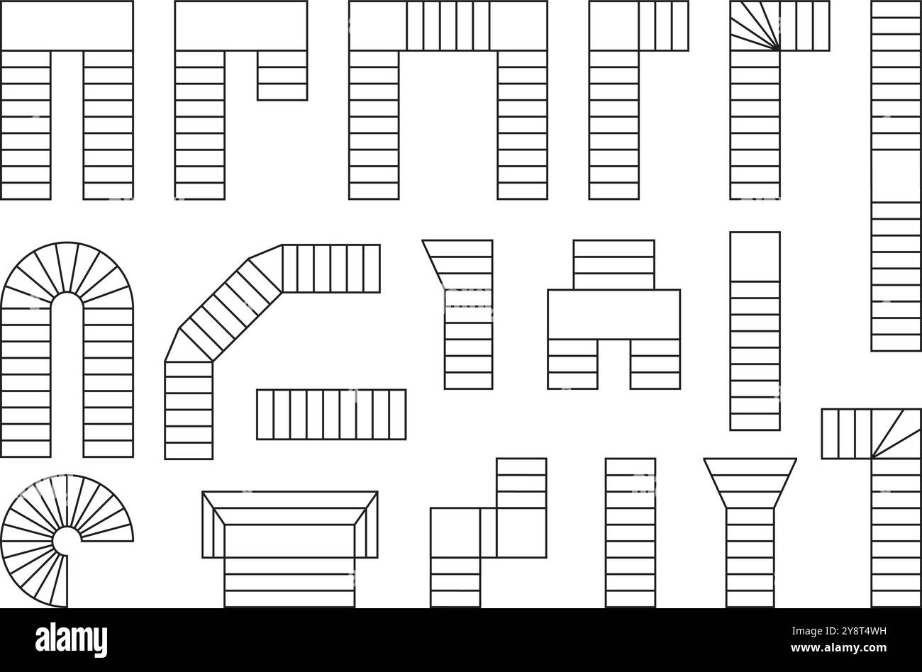 Set di icone delle scale per la planimetria. Simboli delle scale per il progetto di interior design. Elementi delle scale per un progetto architettonico isolato su bianco Illustrazione Vettoriale Set di icone delle scale per la planimetria. Simboli delle scale per il progetto di interior design. Elementi delle scale per un progetto architettonico isolato su bianco Illustrazione Vettoriale