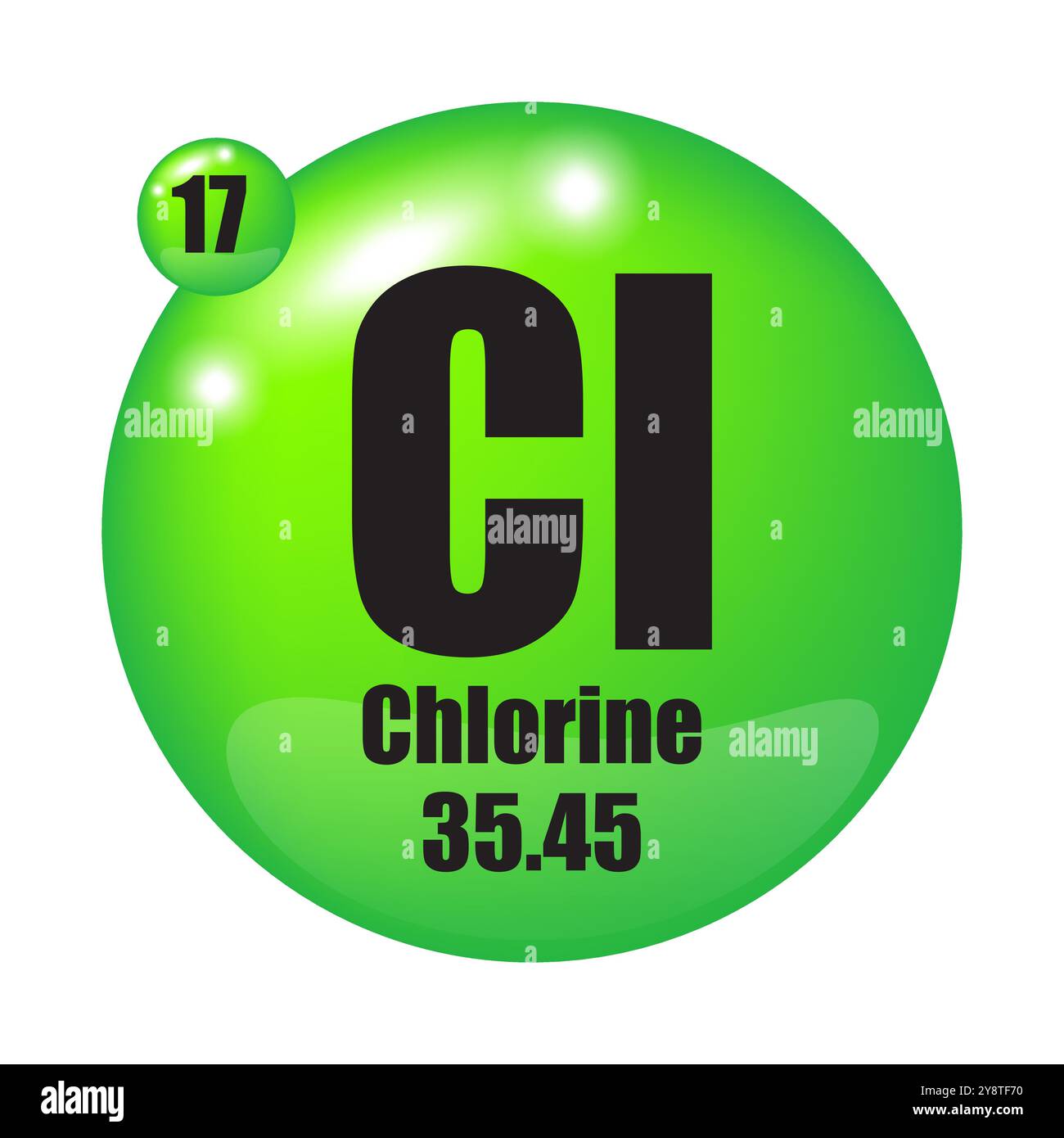 Icona del simbolo del cloro. Elemento Cl 17. Massa atomica 35.45. Elemento vettoriale. Illustrazione Vettoriale