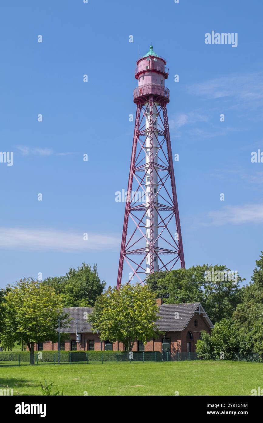 Faro di Campen, faro più alto della Germania continentale, Krummhoern, Frisia orientale, bassa Sassonia, Germania, Europa Foto Stock