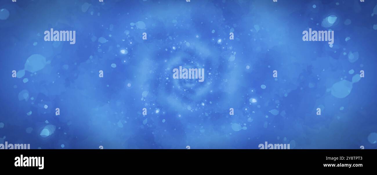 Illustrazione sfondo blu stellato con design vortice forma psichedelica Foto Stock