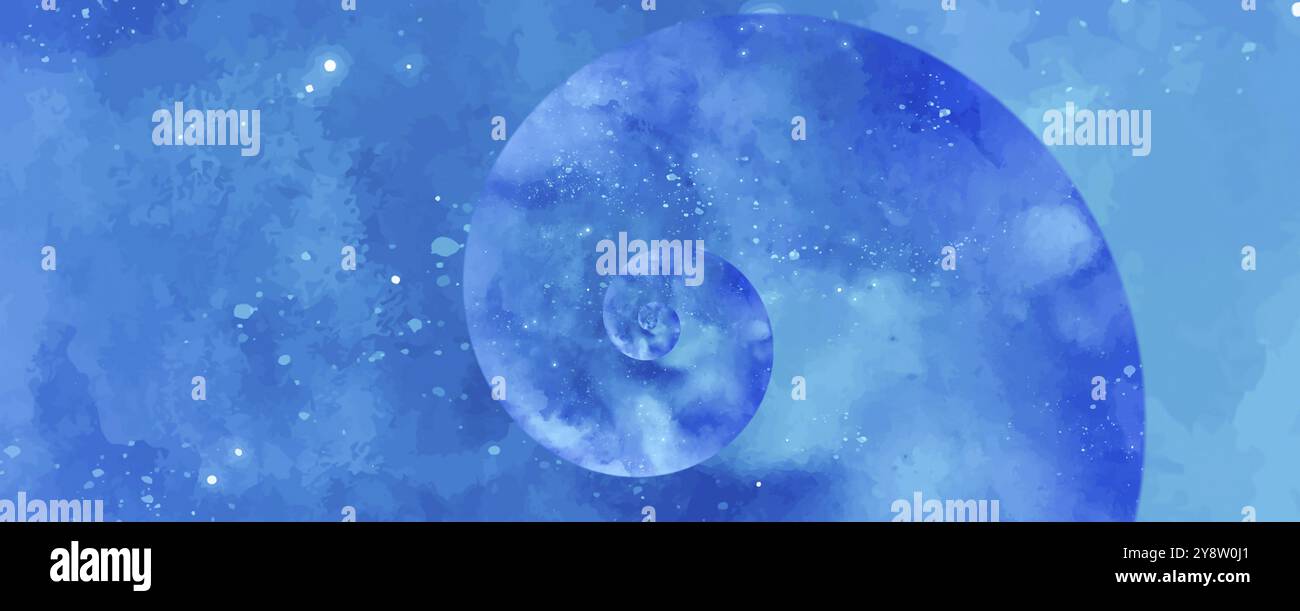 Illustrazione sfondo blu stellato con design vortice forma psichedelica Foto Stock