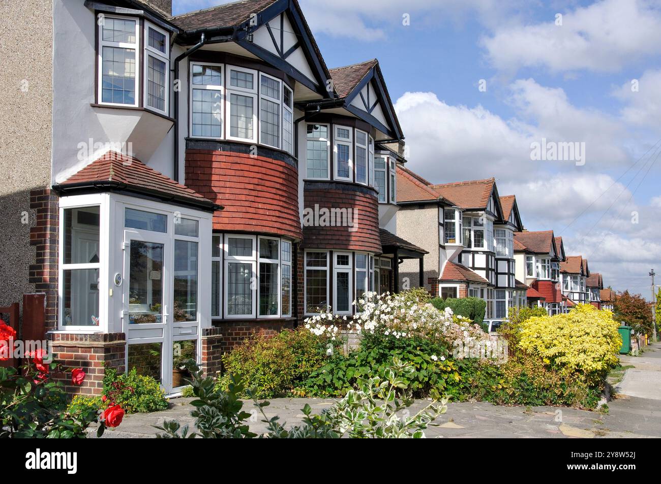 Case a schiera, Harborfield Road, Banstead, Surrey, England, Regno Unito Foto Stock