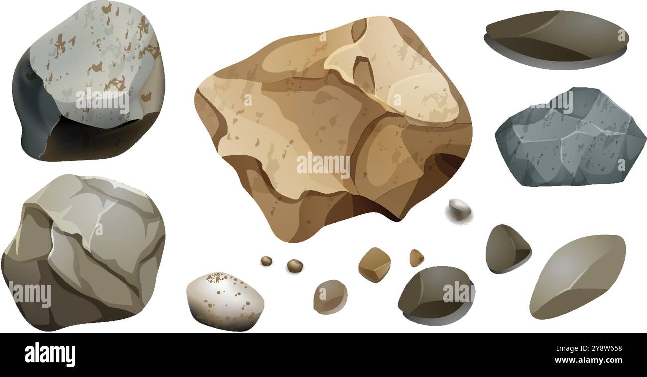Illustrazione di rocce e pietre diverse Illustrazione Vettoriale