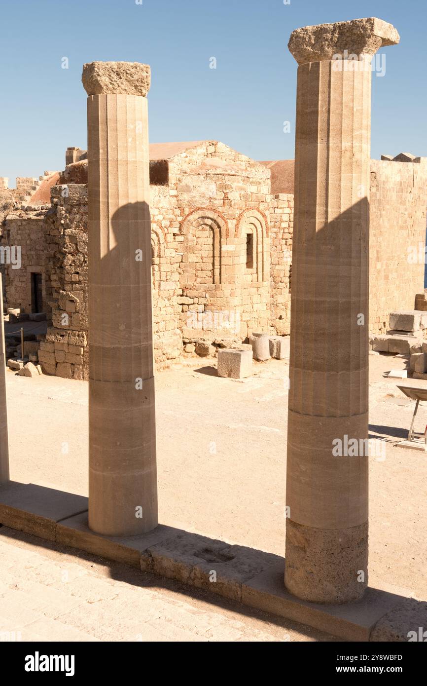 Tempio di Atena Lindia nell'Acropoli di Lindos Foto Stock