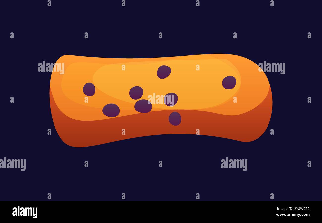Trattino o trattino di punteggiatura del cartoni animati. Alfabeto di caramelle e dolciumi, carattere, tipo di biscotto. I bambini vettoriali isolati abc segno tipografico o glifo come cottura fresca con semi cosparsi Illustrazione Vettoriale