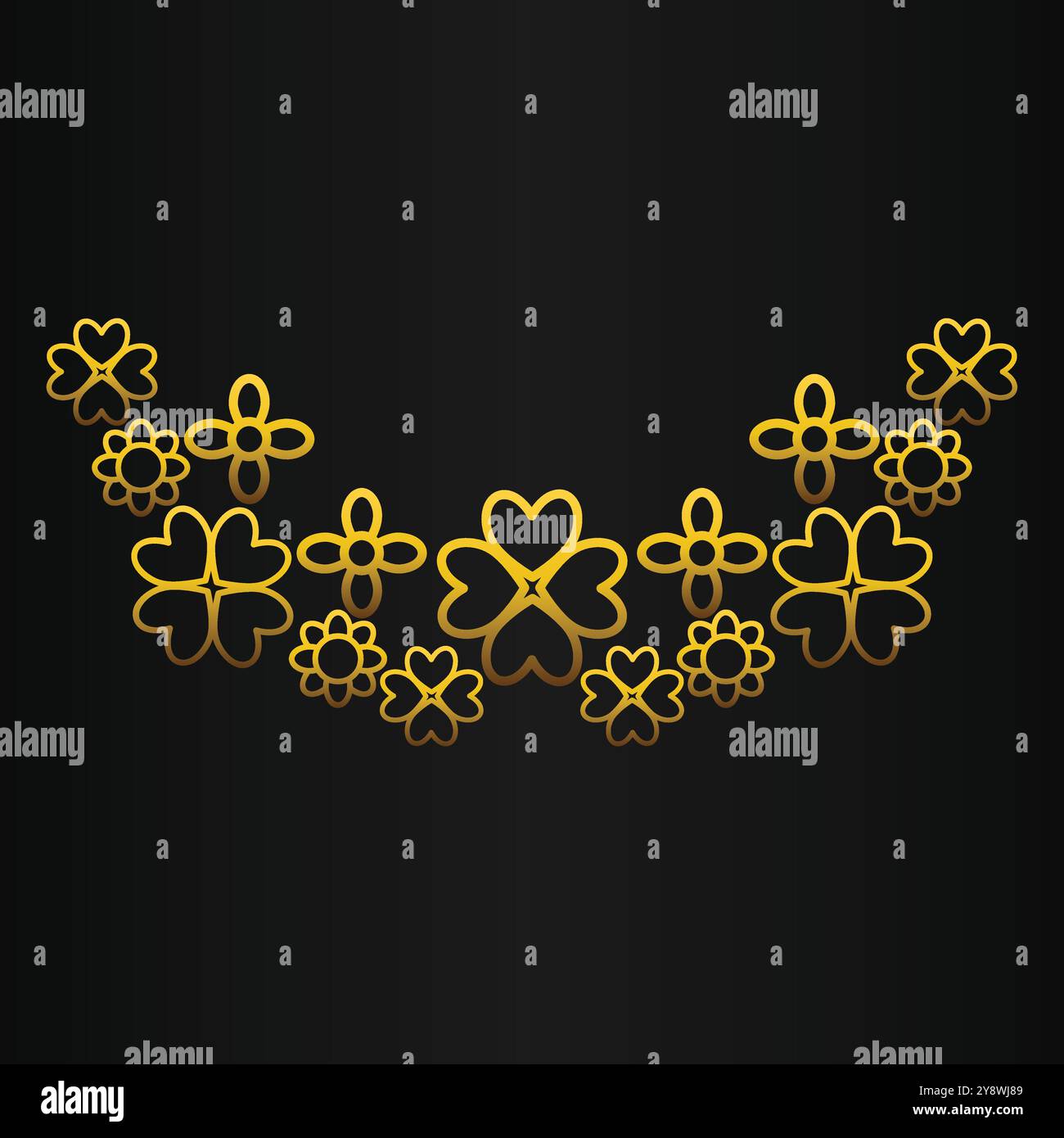 design decorativo con cornice in fiore con profilo in oro isolato su sfondo nero Illustrazione Vettoriale