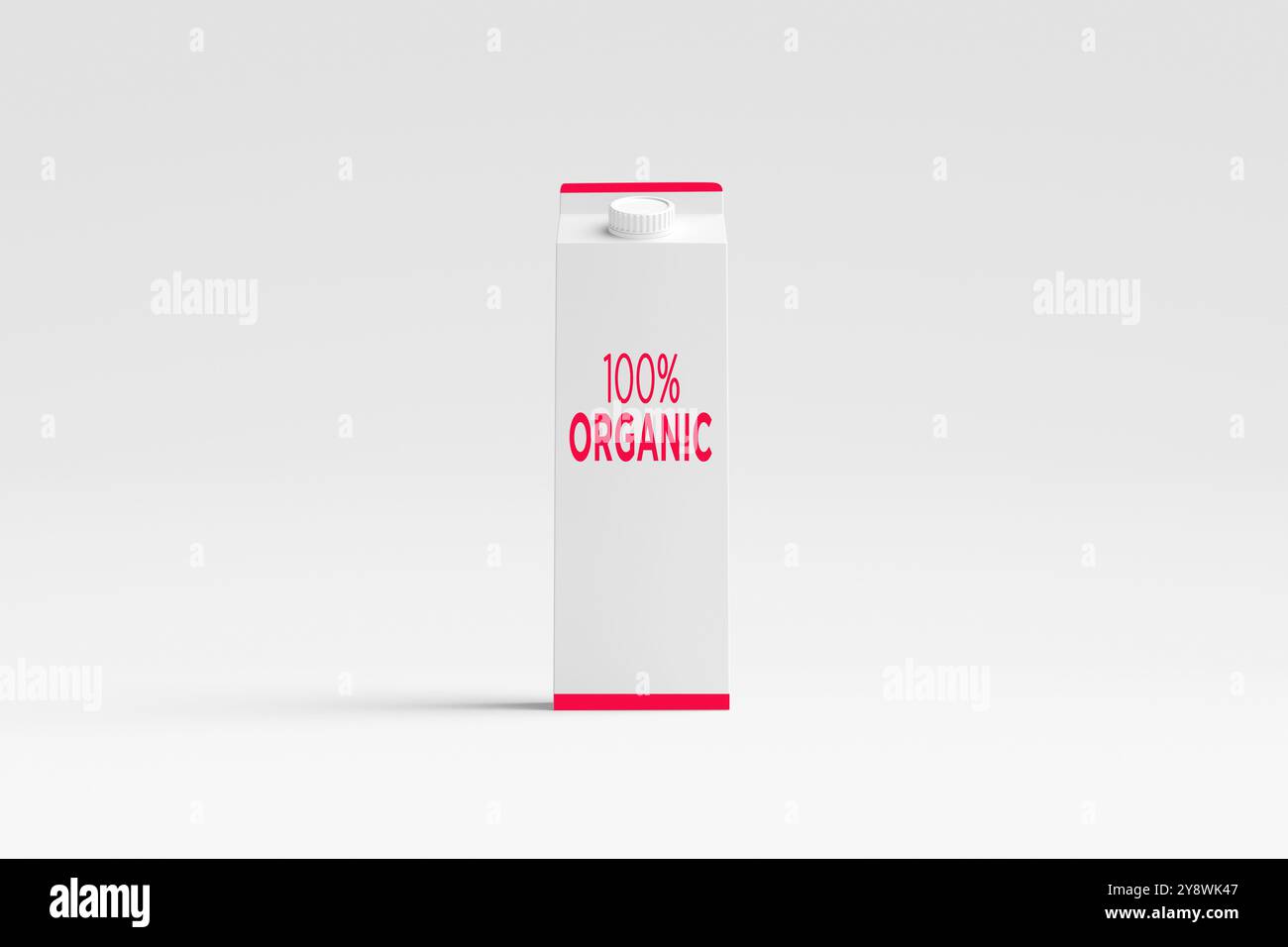 Cartone di latte biologico su sfondo bianco. Stile di vita sano e consumo di prodotti biologici. rendering 3d. Foto Stock