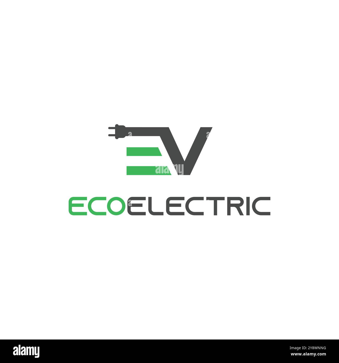 Logo EV Eco Electric Design lettera V modello vettoriale del logo della spina elettrica. Simbolo dell'energia rinnovabile Illustrazione Vettoriale