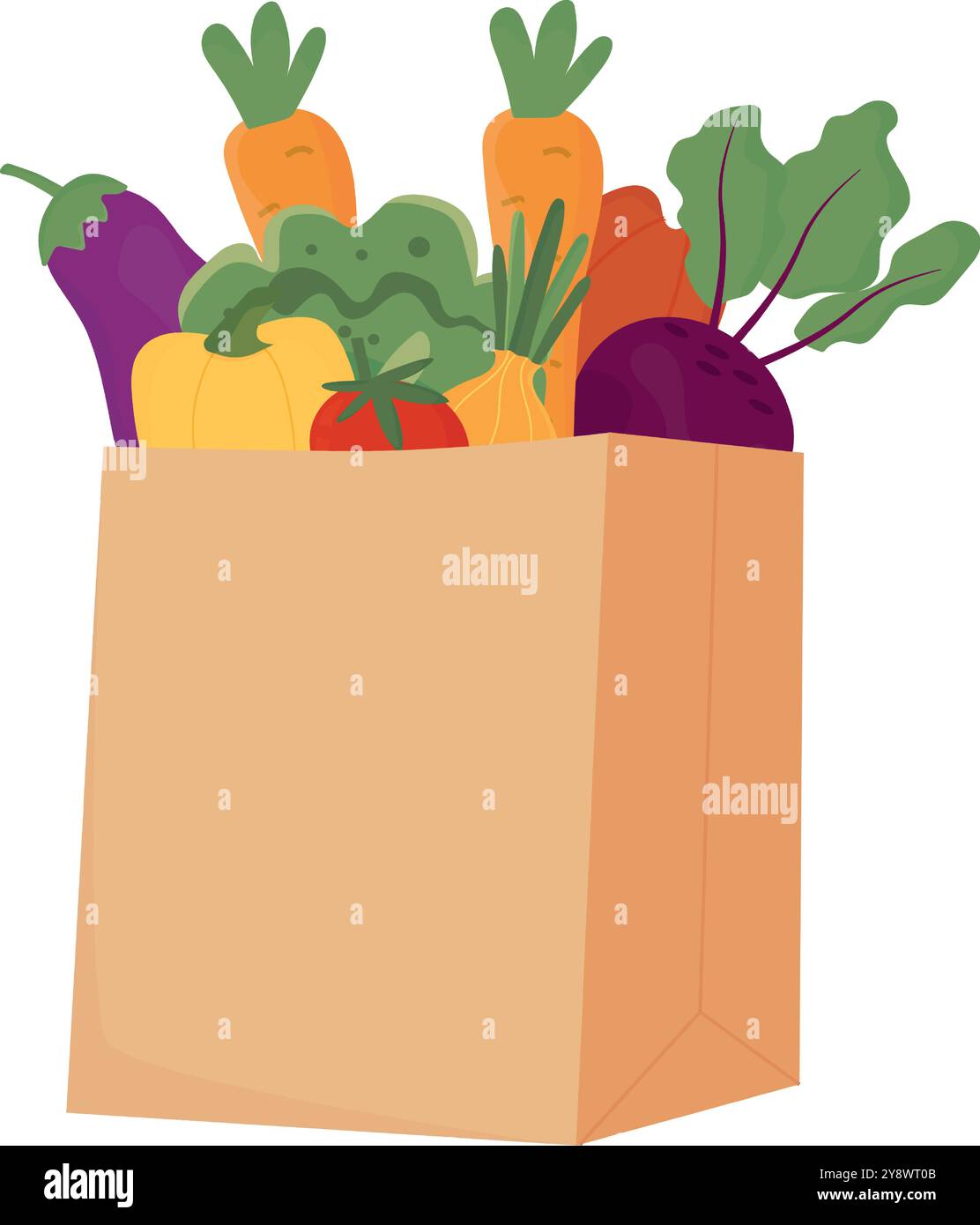 Frutta e verdura nel sacchetto della spesa di carta. Concetto zero rifiuti. Alimentari in un sacchetto di carta. Consegna di cibo. Illustrazione vettoriale. Illustrazione Vettoriale