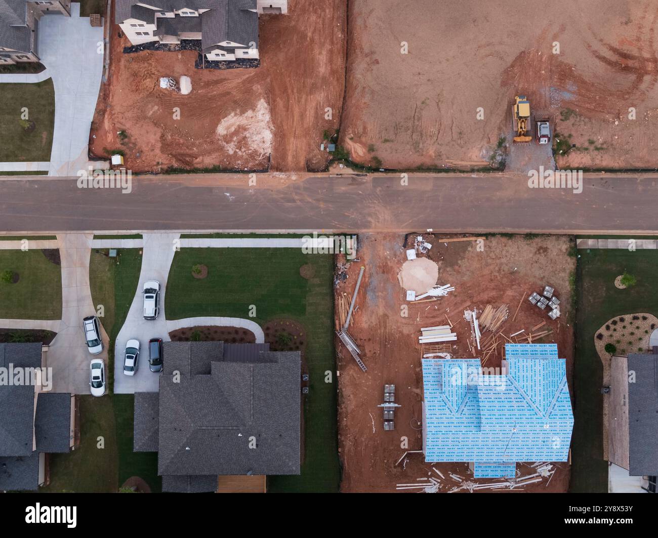 Vista aerea dei cantieri edili della nuova area residenziale, Snellville, Georgia, Stati Uniti Foto Stock