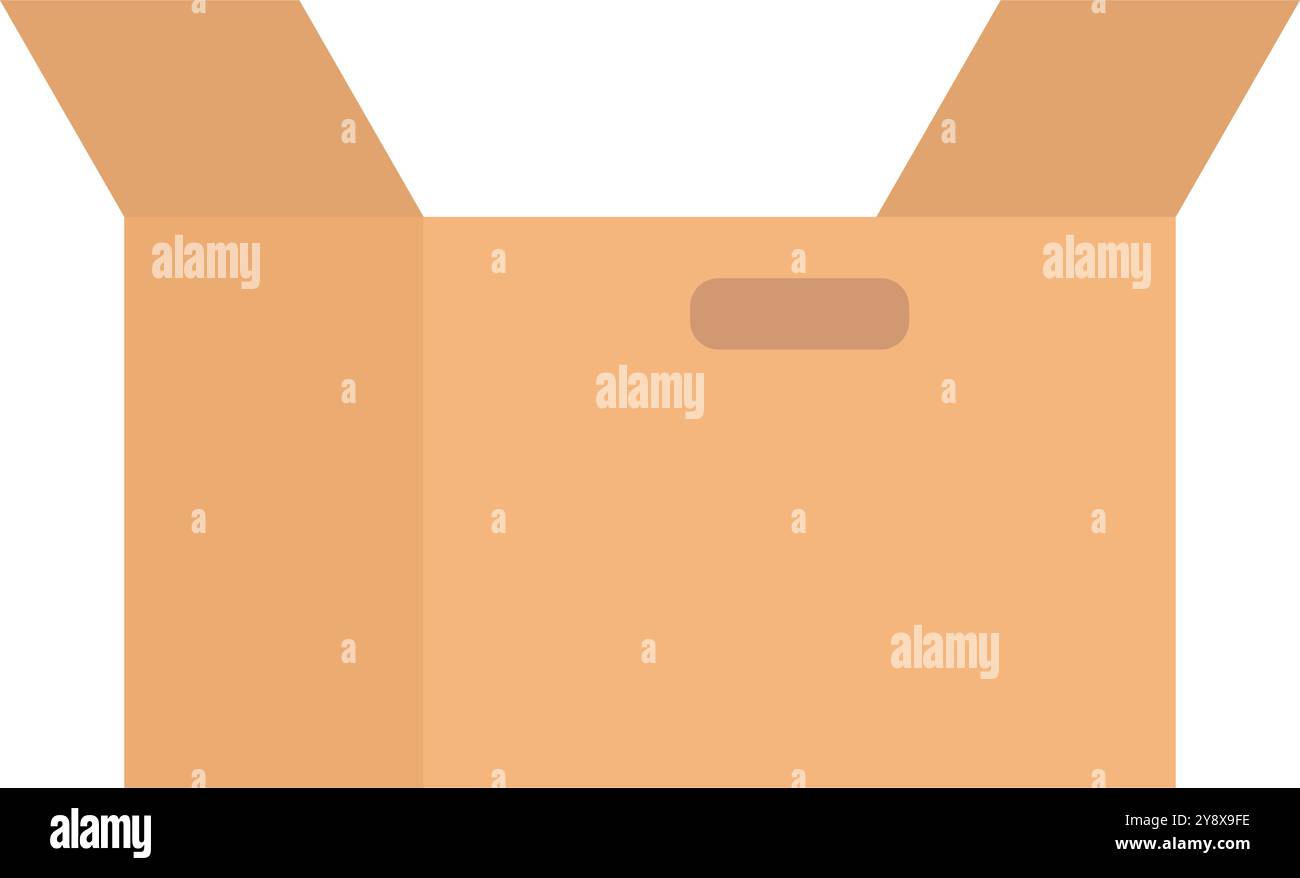 Scatola di cartone aperta dal design piatto. Vettore modificabile. Illustrazione Vettoriale
