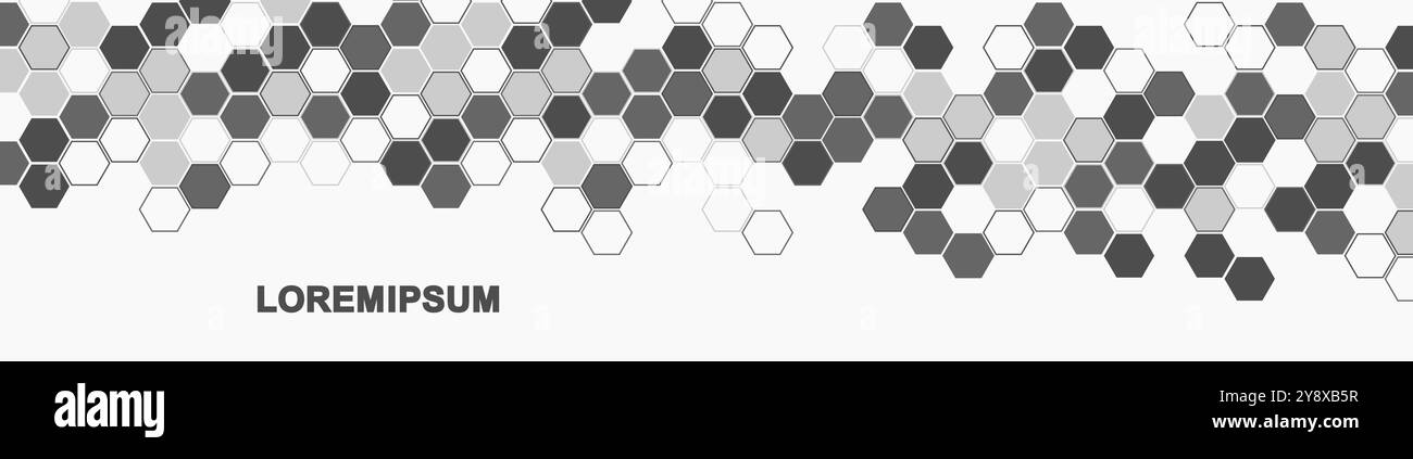 Assistenza sanitaria sfondo astratto con esagoni, linee e punti. Concetto di modello di banner per l'innovazione medica. Biologia e tecnologia farmaceutica Illustrazione Vettoriale