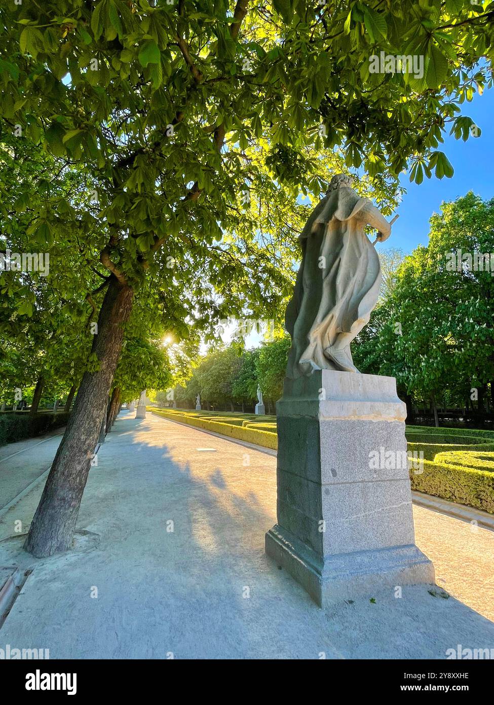 Paseo de las Estatuas. Parco El Retiro, Madrid, Spagna. Foto Stock