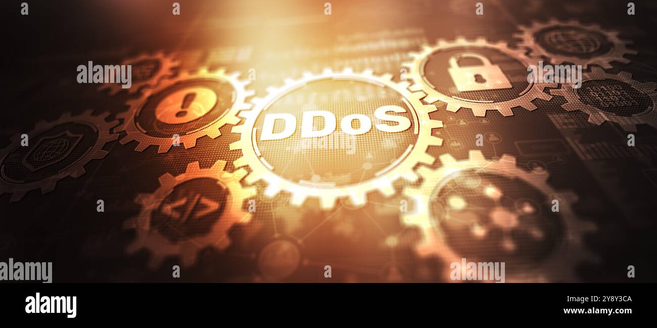 Iscrizione: Attacco DDoS. Tecnologia aziendale concetto di rete Internet. Foto Stock