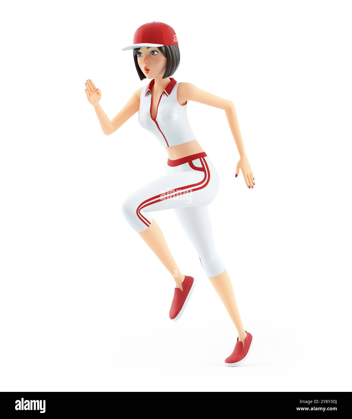 ragazza da baseball 3d che corre, illustrazione isolata su sfondo bianco Foto Stock
