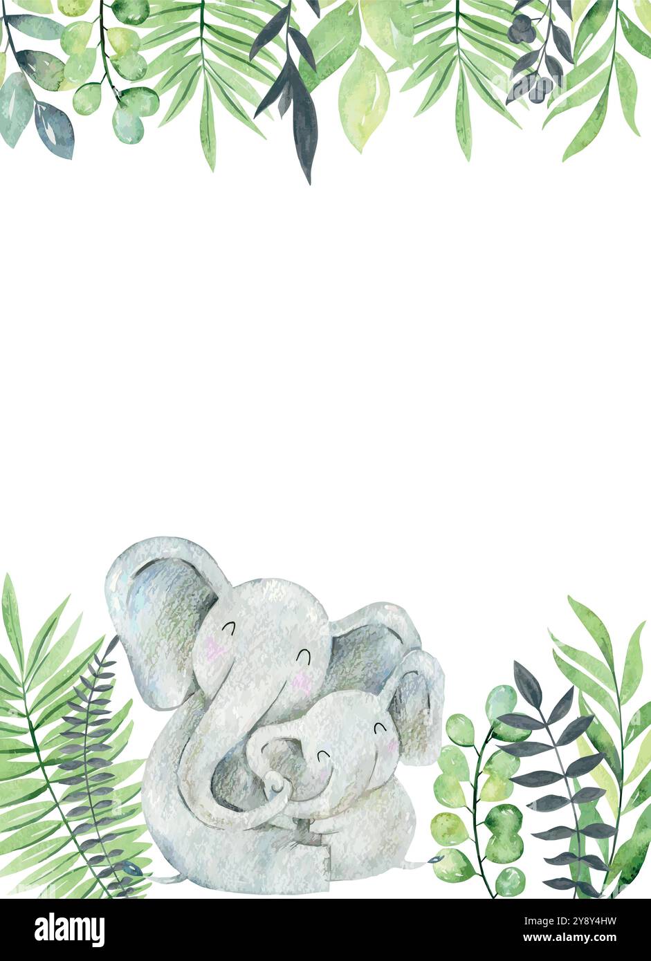 Carte Vector Baby Shower. Acquerello, elefante mamma e bambino Illustrazione Vettoriale