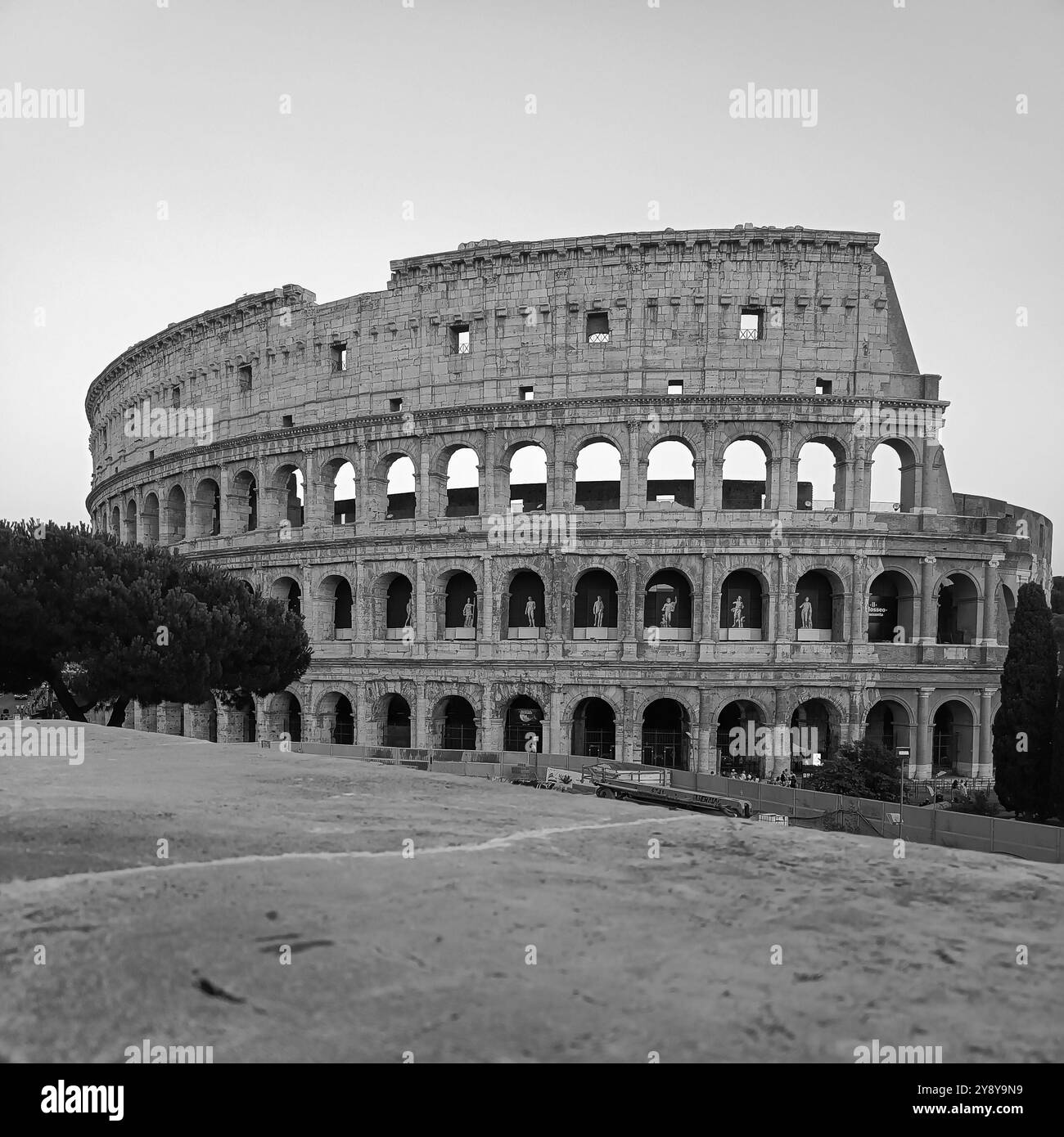 vista del colosseo in bianco e nero Foto Stock