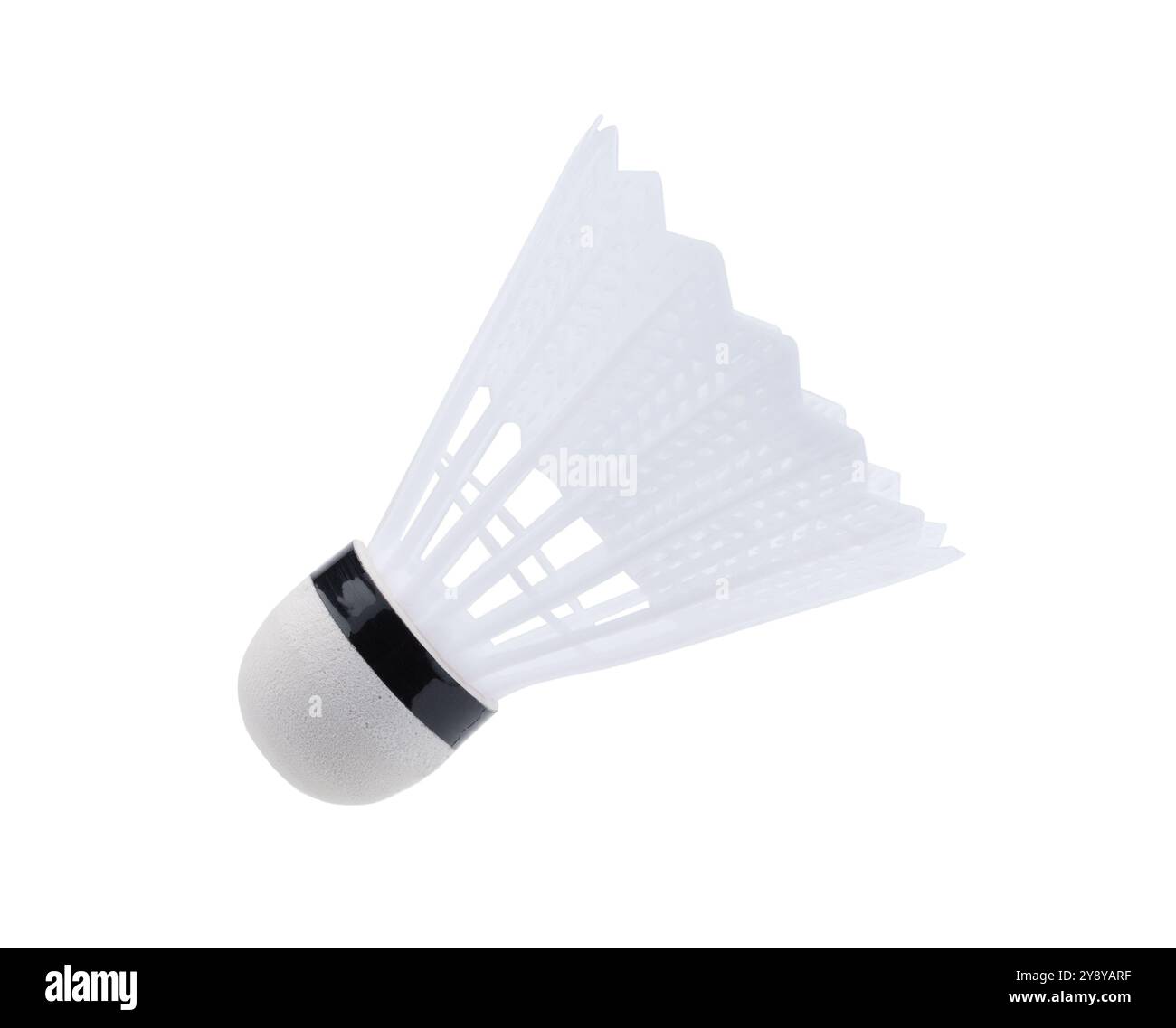 Nuovo rubinetto di plastica per badminton isolato su bianco. Foto Stock