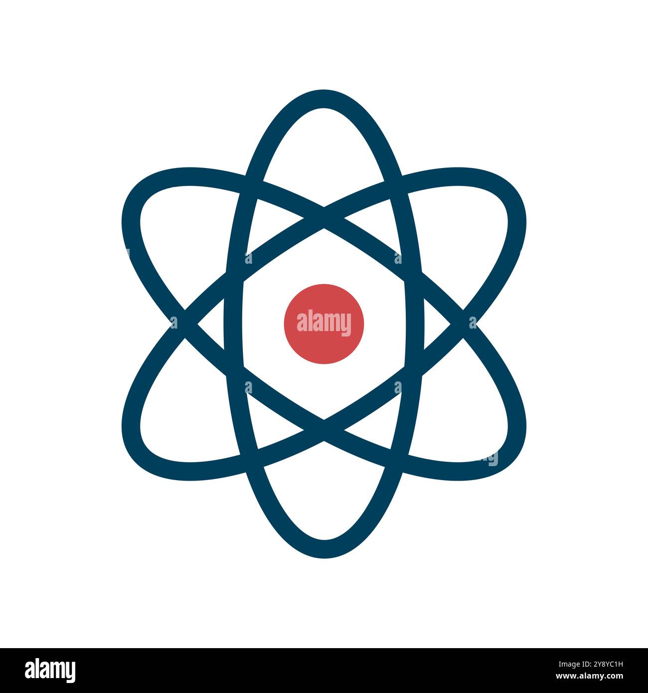 Icona Atom. Illustrazione vettoriale. Design Flay. Simbolo della scienza, dell'educazione, della fisica nucleare, della ricerca scientifica. Illustrazione Vettoriale