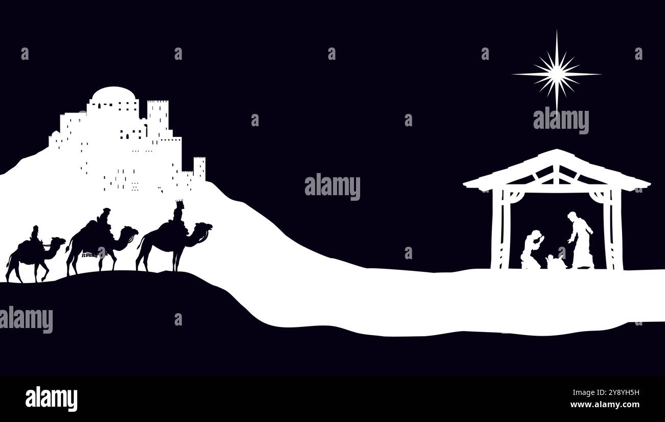 Presepe natalizio Bethlehem Manger Wise Men Illustrazione Vettoriale
