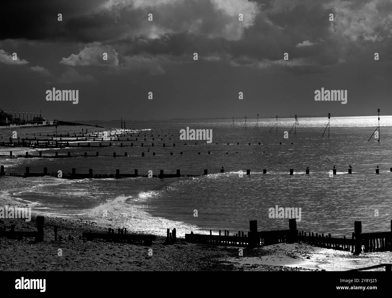 Moody Landscape - Seascape - Vista della spiaggia di Hunstanton, Norfolk, Inghilterra, Regno Unito Foto Stock