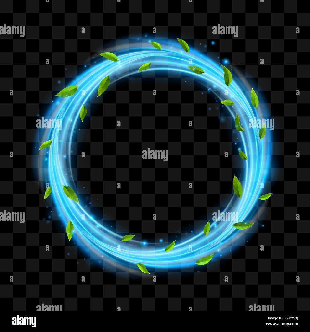 Anello aria fresca con foglie verdi. Effetto freschezza. Corona rotonda con fogliame fresco volante. Illustrazione Vettoriale