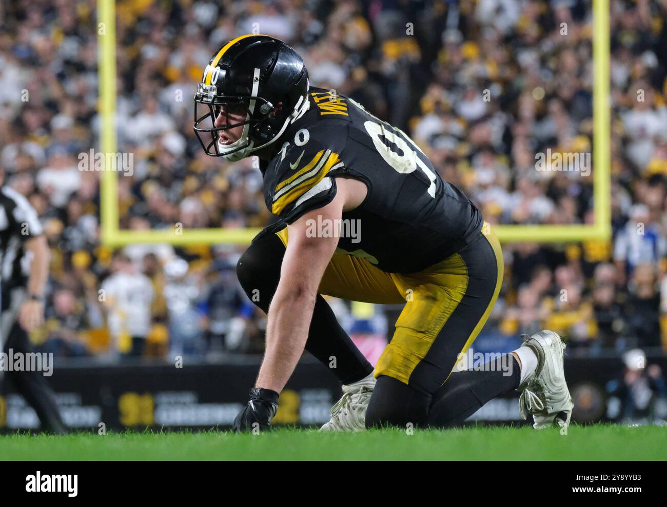 6 ottobre 2024: T.J. Watt n. 90 durante la partita Steelers vs Cowboys a Pittsburgh, Pennsylvania. Jason Pohuski/CSM(immagine di credito: © Jason Pohuski/Cal Sport Media) Foto Stock